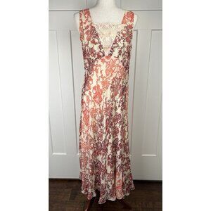 Sundance Silk Floral Maxi Dress Lace Inset Boho Romantic Cottagecore Size 8